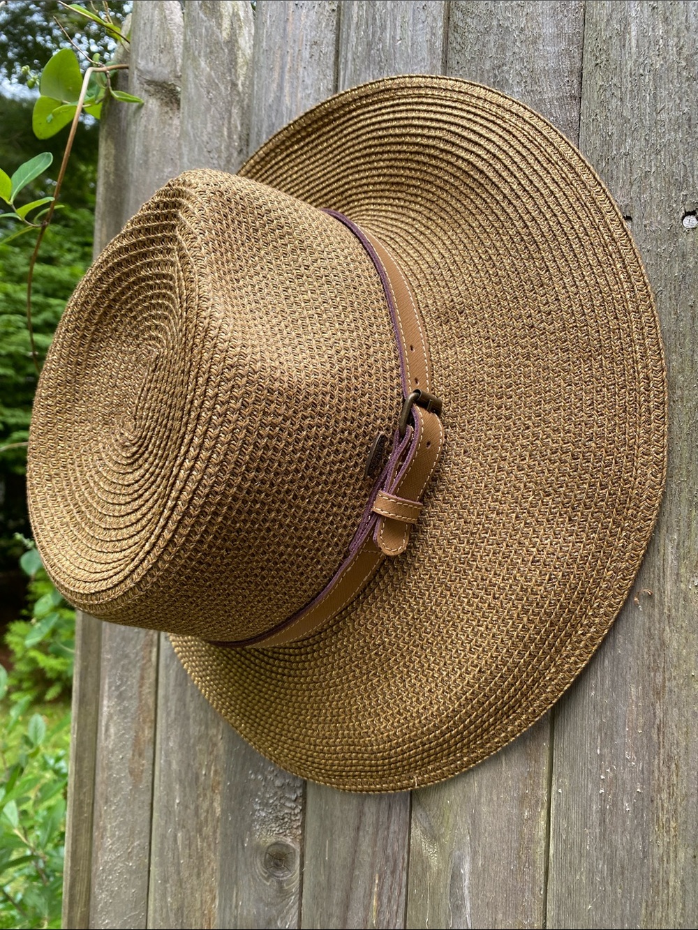 Scala unisex Straw Fedora Hat with Brown Leather Band